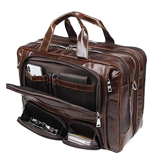 Xinmier Laptop Messenger Bag European and American Retro Business Briefcase Large Men's Leather Handbag 17 Inch Computer Briefcase for Business (Color : Brown, Size : 44.5x16x31cm)