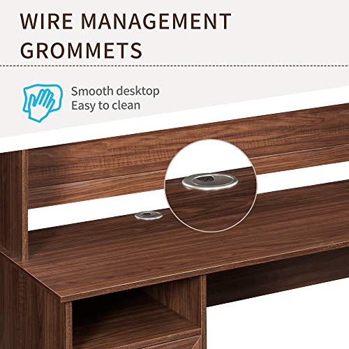 60 Inch Home Office L-Shaped Desk with Hutch and Glass Doors, Writing Workstation with Shelves and File Cabinet for Home Office, 600LBS Load Capacity