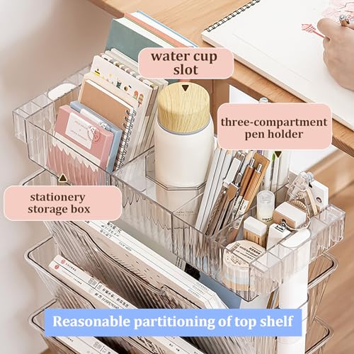 GaRcan Clear Rolling Book Cart Mobile Bookshelf 6 Tier Utility Cart, White