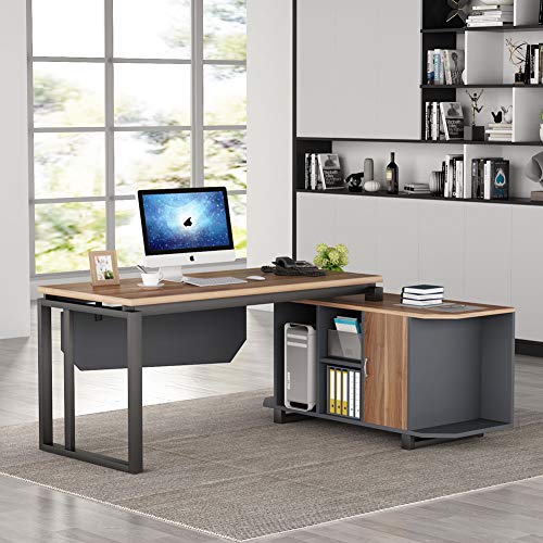 Tribesigns L-Shaped Desk, 55 Inch Executive Office Desk with File Cabinet, Modern Computer Gaming Desk Workstations for Home Office Study