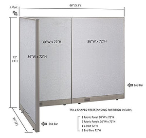 GOF Freestanding L Shaped Office Partition - Large Fabric Room Divider Panel, 36" D x 66" W x 72" H