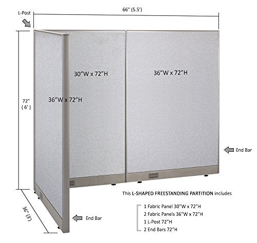 GOF Freestanding L Shaped Office Partition - Large Fabric Room Divider Panel, 36" D x 66" W x 72" H