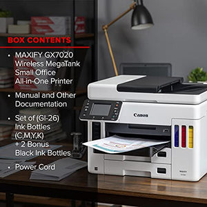 Canon MAXIFY GX7020, Wireless MegaTank Small Office All-in-One Printer, [Print, Copy, Scan, Fax ], White