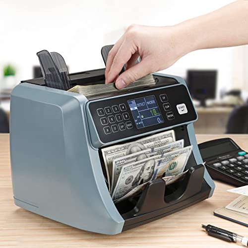 MUNBYN IMC05 Money Counter Machine, Count Value of Bills, UV/IR/MG/DD Detection, Add with Batch Mode Cash Counting Machine, Vertical Design Prevent Fly Bills, LCD Display, 1200 Bills/Min Speed