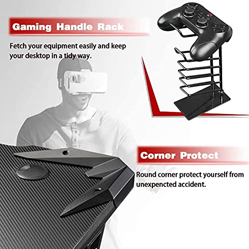 Greesum Gaming Desk, 44 Inch Home Office Computer Table, Z Shaped Gamer Workstation Fiber Surface Cup Holder & Headphone Hook, Carbon Black