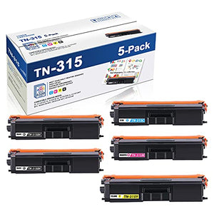 TN315BK,TN315C,TN315M,TN315Y Compatible TN315 TN-315 High Yield Toner Cartridge Replacement for Brother HL-4150CDN 4570CDW 4140CW 4570CDW MFC-9640CDN 9650CDW 9970CDW Printer,5PK(2BK+1C+1M+1Y)