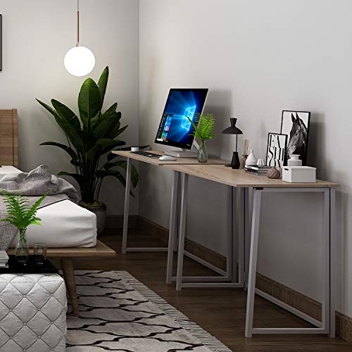 4NM 31.5" Small Desk No-Assembly Folding Computer Desk Home Office Desk Study Writing Table for Small Space Offices - Natural and White