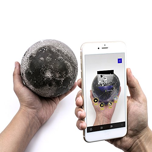 AstroReality LUNAR Pro | Smart Moon Globe | 3D Printed, Hand Painted, 4.72” | Paired with Augmented Reality App | Educational Science Aid | Interactive Moon Globe | Perfect Moon Decor