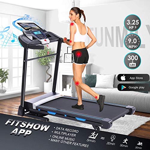 ANCHEER Folding Treadmill, 3.25HP Electric Motorized Treadmills with Automatic Incline, Walking Running Jogging Running Machine for Home Gym