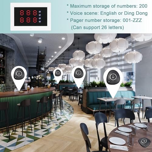 WNKRUN Restaurant Pager System with 1 Display Screens/15 Call Buttons/2 Watch Pagers