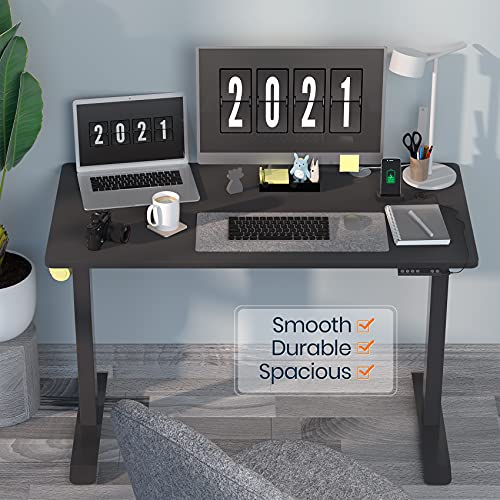 Electric Adjustable Height Standing Desks for Home Office, 48 x 24 Inches Splice Board, Sit Stand Computer Desk, Black Frame/Black Top