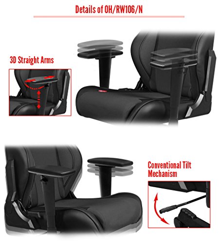DXRacer Racing Series OH/RW106/N Racing Style Bucket Seat Ergonomic Executive Office Gaming Chair Computer Esports Desk Chair Lumbar Support Pillows (Black)