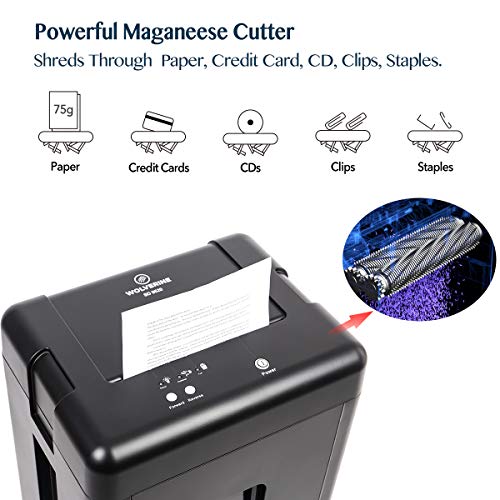 Wolverine 15-Sheet Super Micro Cut High Security Level P-5 Heavy Duty Paper/CD/Credit Card Shredders for Office, Ultra Quiet with Manganese Cutter and 8 Gallons Pullout Waste Bin SD9520 (Black)
