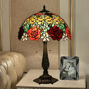 MaGiLL Vintage Desk Lamp, Tiffany Rose Pattern Zinc Alloy Base Bedside Lamp