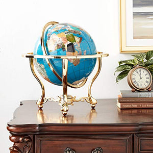 Unique Art 21-Inch Tall Turquoise Blue Ocean Table Top Gemstone World Globe with Gold Tripod
