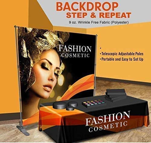 Custom Step and Repeat Backdrop Fabric Banner 9.0OZ 10x8 Stand Inlcuded Full Color Business Events NO RED Carpet (10'x8' FT)