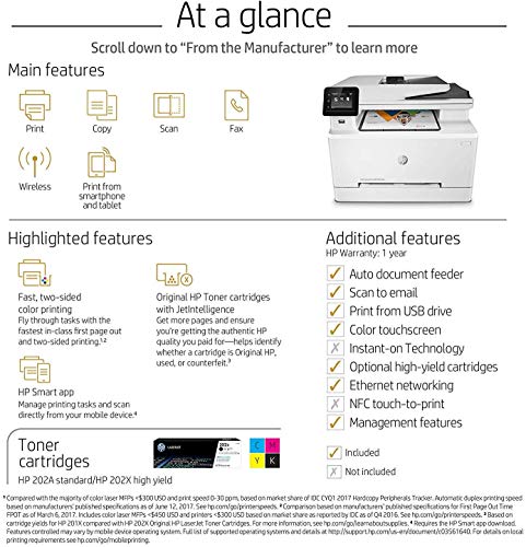 HP LaserJet Pro M281fdw All in One Wireless Color Laser Printer, Amazon Dash Replenishment Ready (T6B82A)