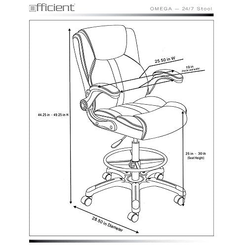 Officient Omega Collection Adjustable Arm Stool with Flip Arms and Footring in Black Polyurethane