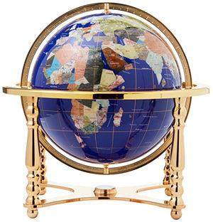 Unique Art 21-Inch by 13-Inch Blue Lapis Ocean Table Top Gemstone World Globe with Gold 4-Leg Table Stand