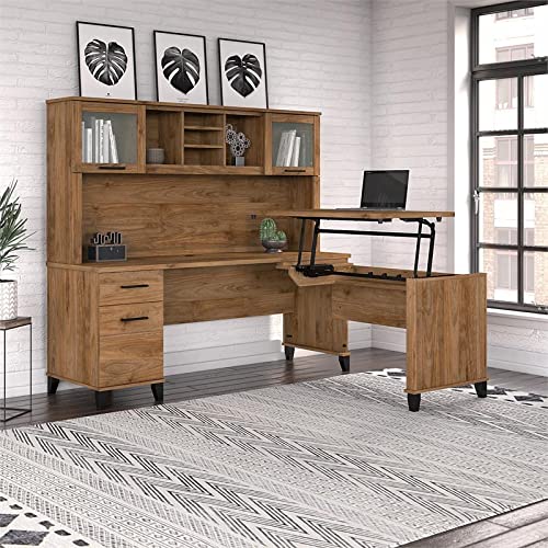 Bush Furniture UrbanPro 72W Sit to Stand L Desk with Hutch - Fresh Walnut - Engineered Wood