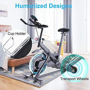 Exercise Bike, Stationary Bikes, Fitness Bike with Tablet Holder, LCD Monitor and Comfortable Seat Cushion, Quiet Indoor Cycling Bikes, 35lb Flywheel, 300lb Capacity