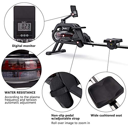 HouseFit Water Rower Rowing Machine with Bluetooth APP 330Lbs Weight Capacity for Home use Water Resistance Row Machine Exercise Equipment with iPad and Phone Support LCD Digital Monitor