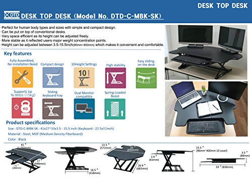 DTD - Height Adjustable Standing Desk Riser with Sliding Keyboard Tray, for Cubicles - Cube Corner, 41-inch, DTD-C-MBK-SK-AMZ