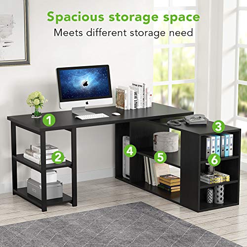L-Shaped Computer Desk, Tribesigns Rotating Corner Computer Desk with Bookcase and File Cabinet (Black)
