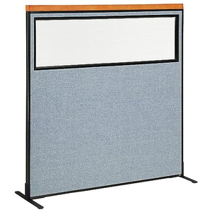 Global Industrial Deluxe Freestanding Office Partition Panel with Window, Blue