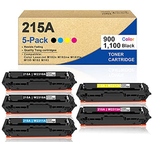 [5 Pack,2BK+1C+1M+1Y] 215A | W2130A W2311A W2312A W2313A Compatible Toner Cartridge Replacement for HP Color Laserjet M182n M182nw M183fw M155 M182 M183 M155-M156 Printer Toner Cartridge