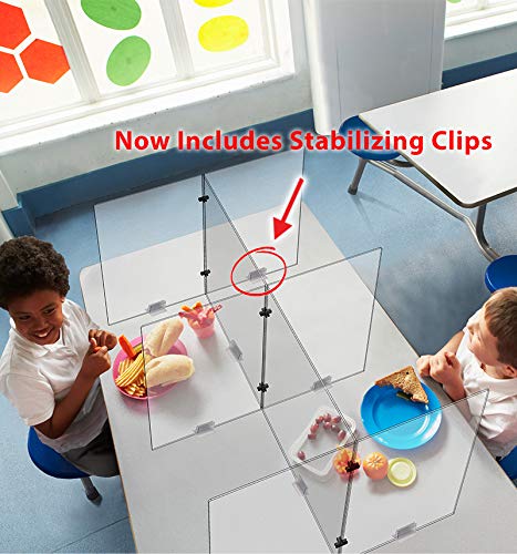 Clear Acrylic/Plexiglass Table Divider Sneeze Guard for Schools, Cafeterias, Libraries, Cafés, Tables, University, Mask Free - Guards Students, Employees, Customers, People from Coughing and Sneezing