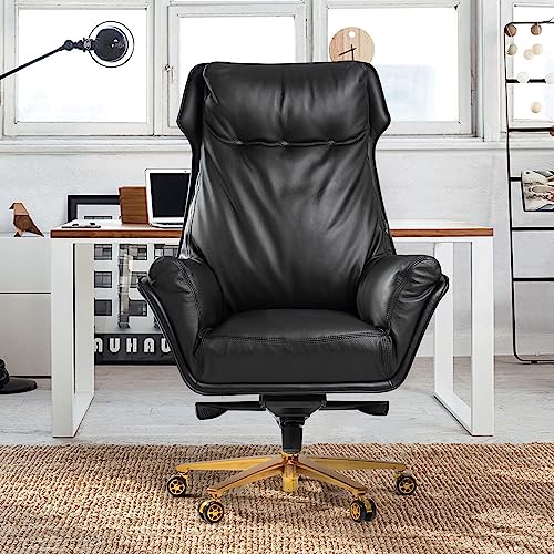Kinnls Austin Executive Chair Black Genuine Leather Reclining High Back Desk Chair