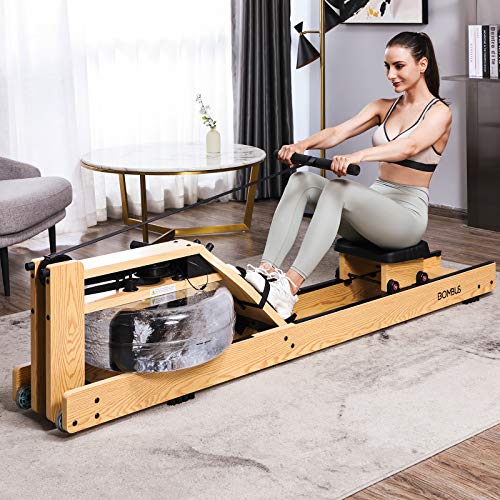 BOMBUS Water Rowing Machine for Home Use,Water Resistance Ash Wood Row Machine with LCD Monitor& Wide Seat Cushion Exercise Equipment for Men and Women Gyms Training Fitness Indoor Sports
