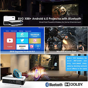 EUG 4600 Lux Android Smart Video Projector with Bluetooth WiFi Support Full HD 1080P HDMI RCA Audio USB VGA LCD LED Multimedia Wxga Wireless Outdoor Movie Proyector for Game Console Smartphone DVD TV