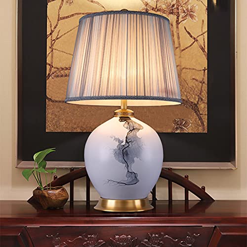 EARSHOT Chinese Style Desk Lamp with Fabric Lampshade, 28.7" H White Table Lamp