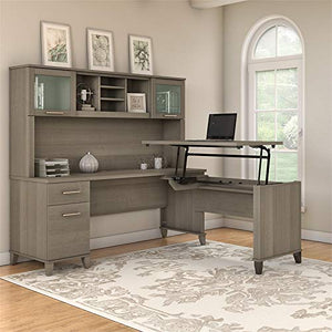 Bush Furniture Somerset 72W 3 Position Sit to Stand L Shaped Desk with Hutch in Ash Gray