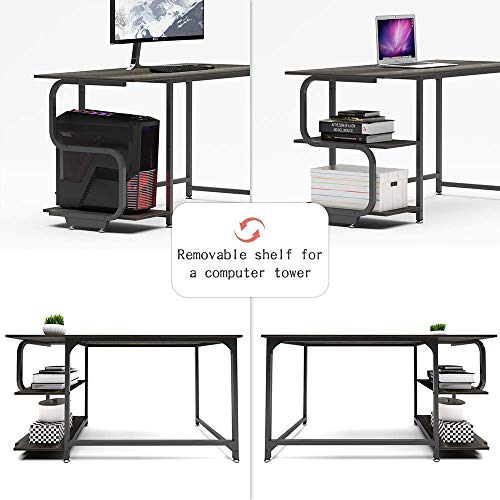 Teraves L Shaped Desk and 47 inch Computer Desk with Storage Shelves,S Shaped Computer Desk for Home Office