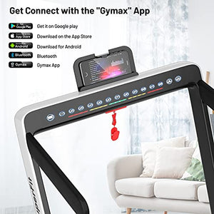 GYMAX Under Desk Treadmill, Folding 2 in 1 Electric Running Walking Machine with Smart App Control, Remote, Bluetooth Speaker & Dual LED Screen Monitor, Portable for Home Gym Small Apartment (Pearl)