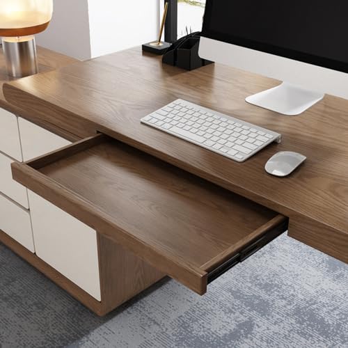 Lartis L-Shape Walnut Office Desk with Integrated Cabinet