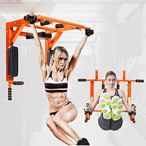 Pull-up Bar Wall-Mounted Multifunctional Exercise Horizontal Bar with Anti-Skid Pad and Hook Home Gym Strength Training Equipment Orange-93cm