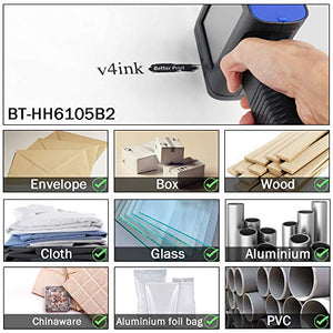 Handheld Portable Printer Labeler v4ink BENTSAI BT-HH6105B2 with 4.3 Inch HD LED Touch Screen use for QR-Code Barcode Production Date Logo Batch Series Number Print on Card Bag Box Wood Glass Plastic