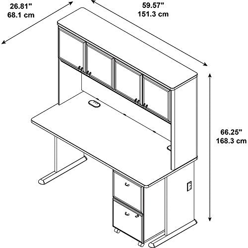 Bush Business Furniture Series A 60" by 27" Desk with Hutch and 2 Drawer Mobile Pedestal, Pewter
