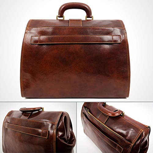 Leather Doctor Bag Purse Medical Handbag Vintage Brown Key Lock Briefcase - Time Resistance
