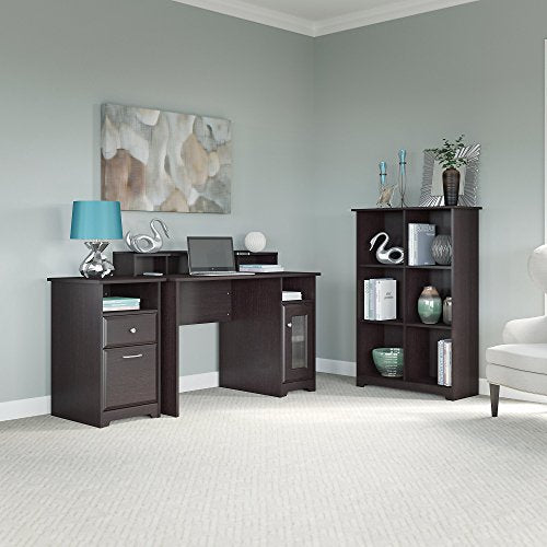 Cabot Computer Desk with 2 Drawer File Cabinet and 6 Cube Bookcase