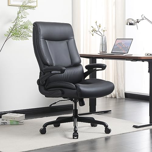Youhauchair Big and Tall Office Chair with Lumbar Support, PU Leather, High Back - Black
