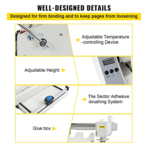 VEVOR Wireless Glue Book Binding Machine - A4 Manual Hot Glue Binder 110V - White