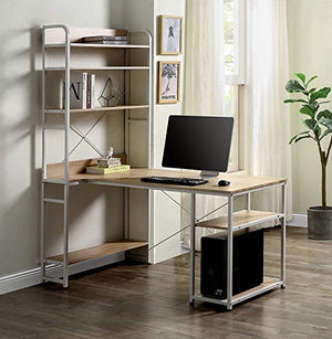 Computer Desk with 4 Tier Storage Shelves Large L-Shaped Home Office Desk PC Laptop Writing Table Workstation with Hutch Bookshelf (Oak)