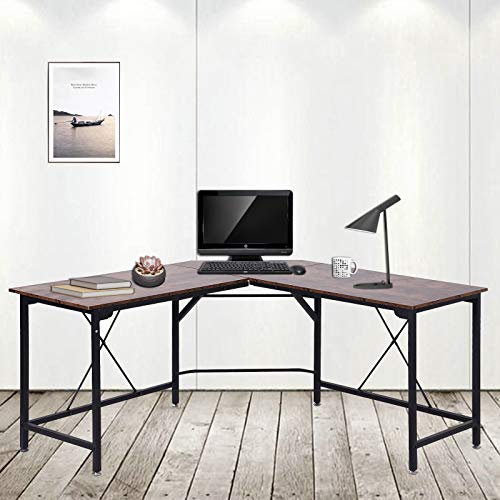 Dawoo L Shaped Desk, Gaming Computer Corner Desk Pc Studio Table Workstation for Home Office,150cm(L)60cm(W)75cm(H)(Rustic Brown)