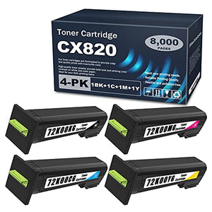 Compatible 72K00KG 72K00CG 72K00MG 72K00YG Toner Cartridge Replacement for Lexmark cx820dtfe cx825dtfe cx860dte cs820dte CS820 CX820 CX825 CX860 Printer(1BK+1C+1M+1Y, 8000 Yield)