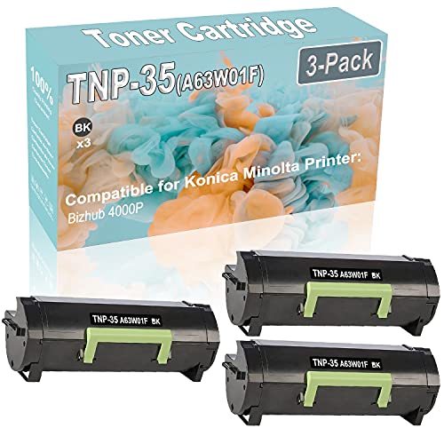 3-Pack (Black) Compatible TNP35 TNP-35 (A63W01F) Printer Toner Cartridge (High Capacity) fit for Konica Minolta Bizhub 4000P Printer